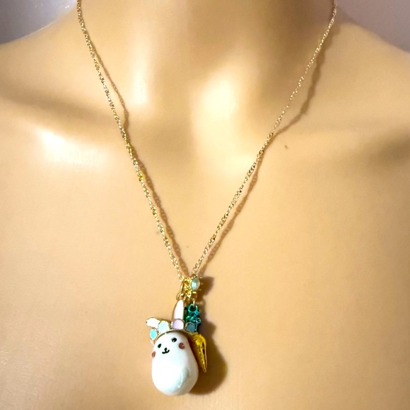 New Betsey Johnson Pearl Critters Bunny Short Pendant Necklace - Picture 10 of 11